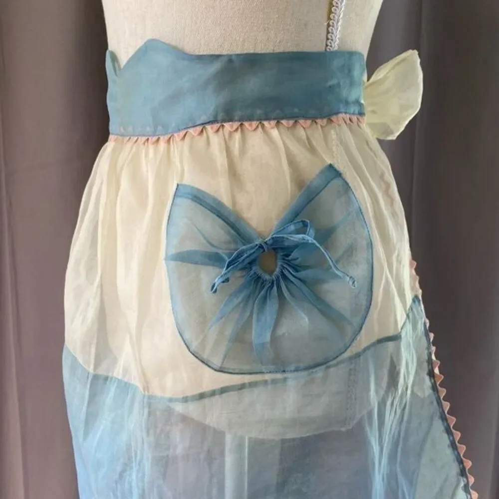 50’ Retro Blue Pink Cream Fancy Sheer Apron